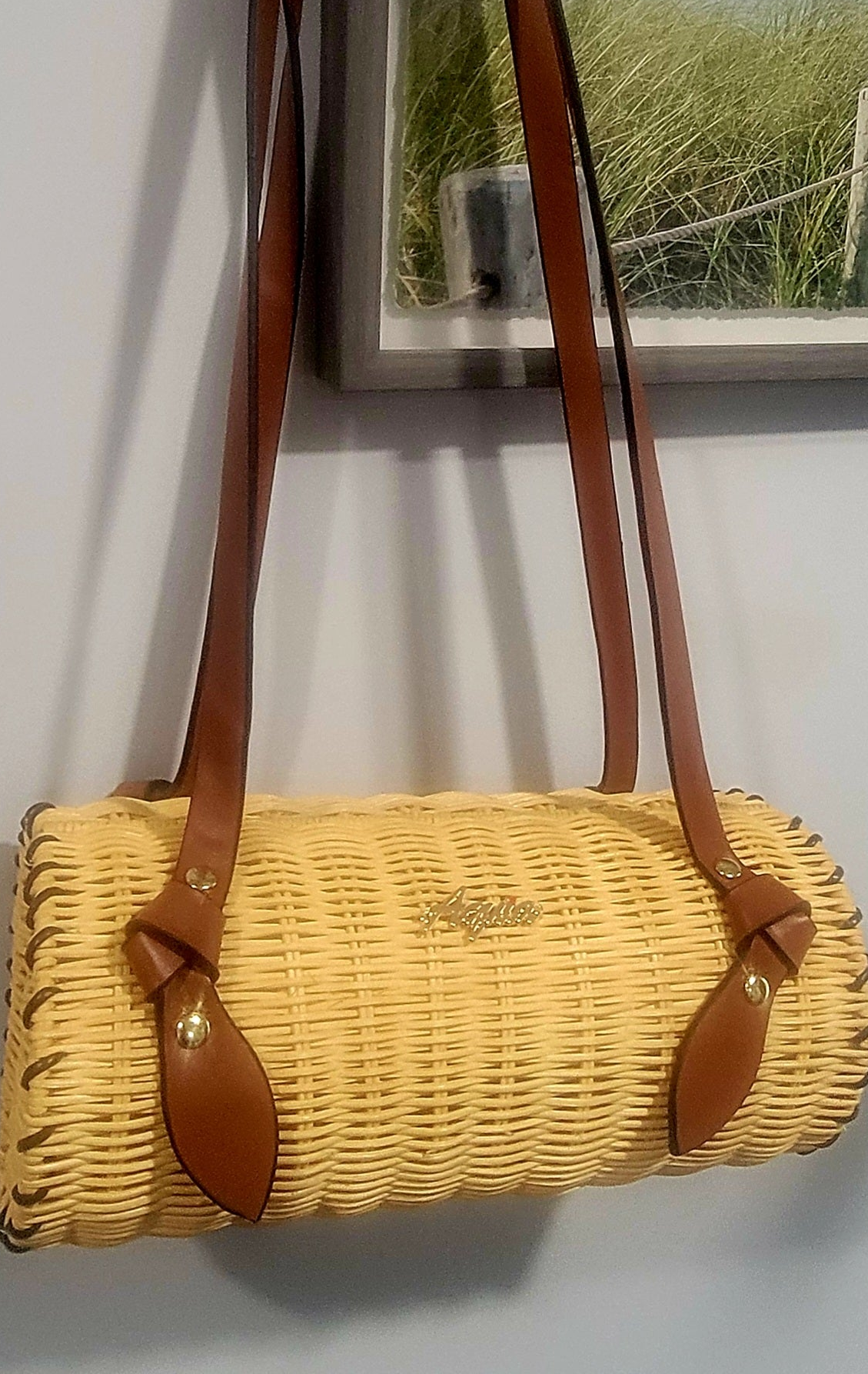 Oval shaped handcrafted rattan bag