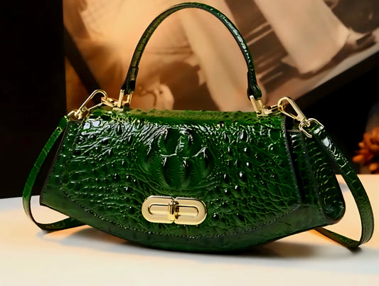 Green oval cowhide leather bag