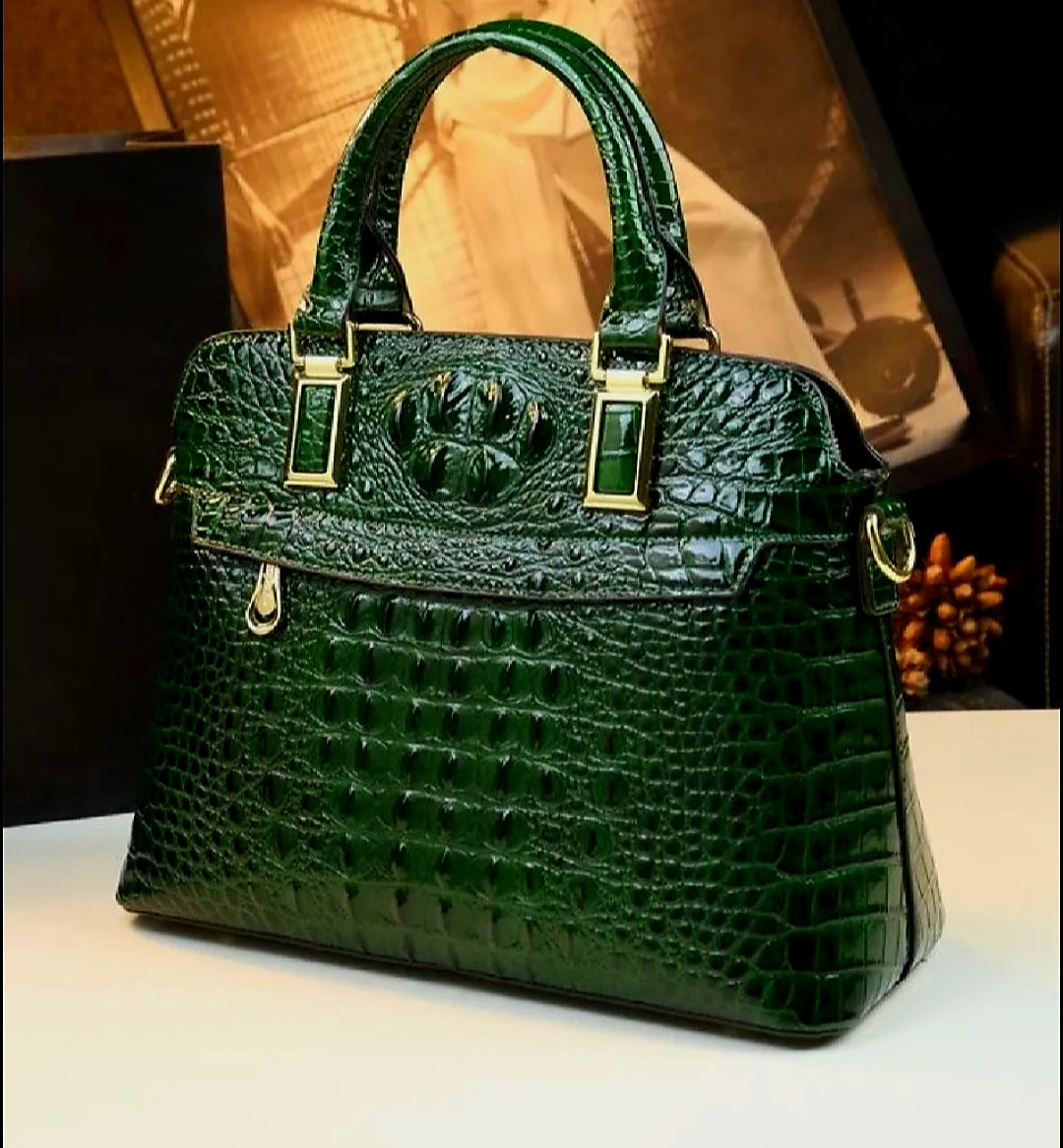 Large embossed Cowhide leather Satchel Bags