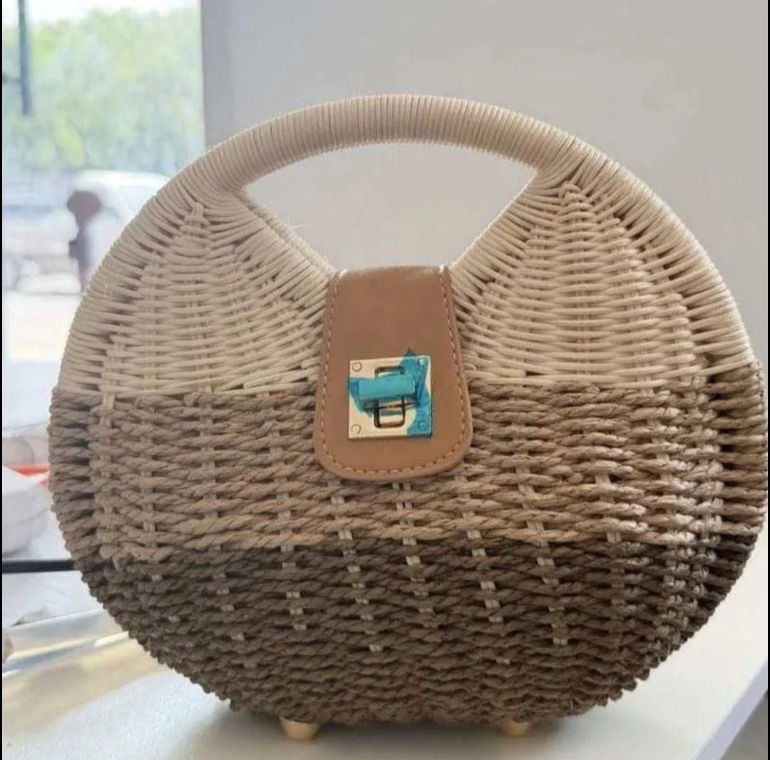 Hand-made charming round strawbags