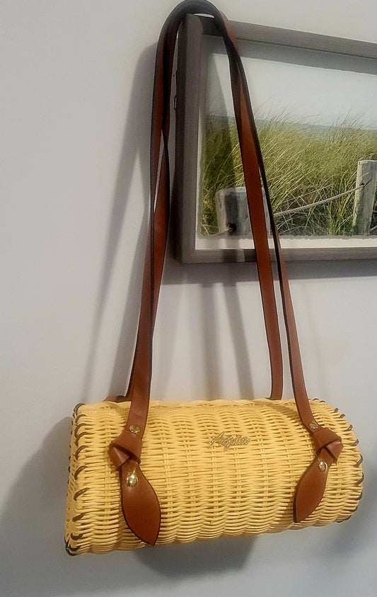 Oval shaped handcrafted rattan bag